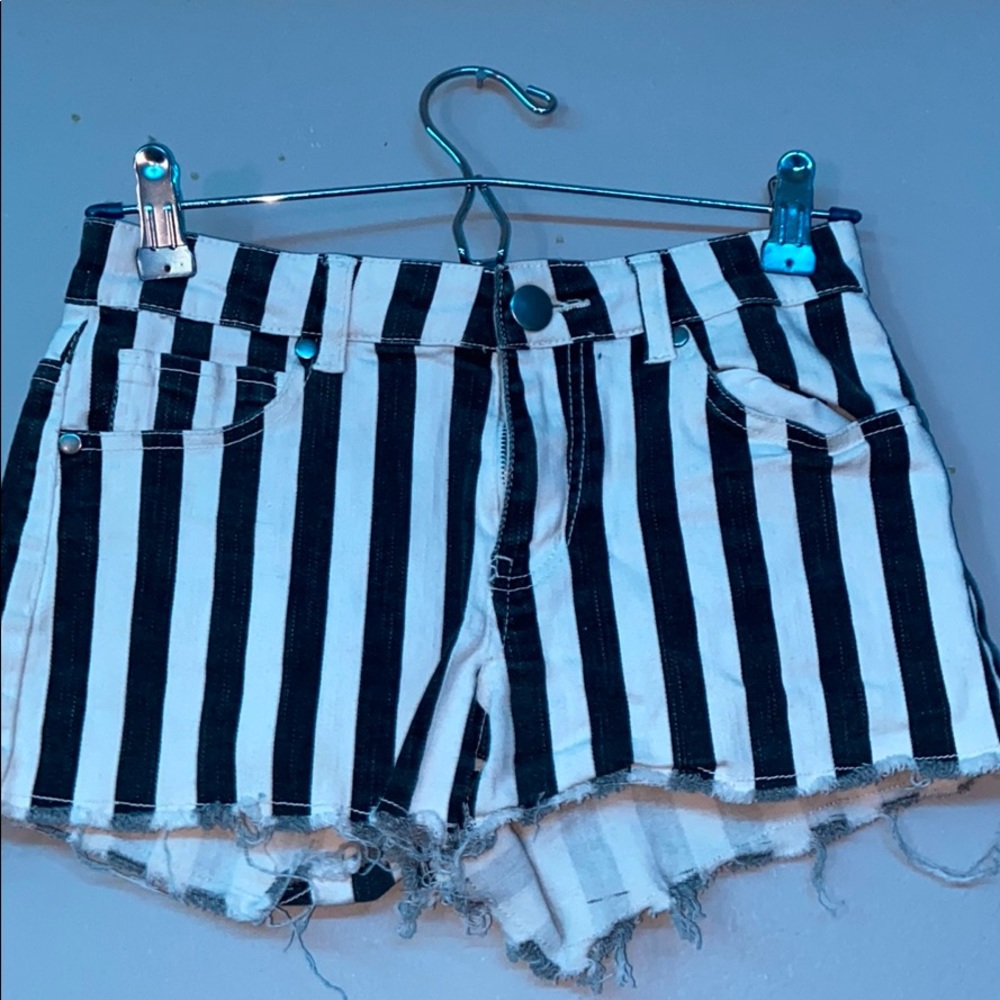 black and white stripped shorts